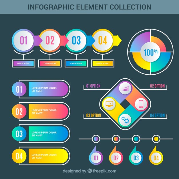 Elementos de infografía con efecto degradado