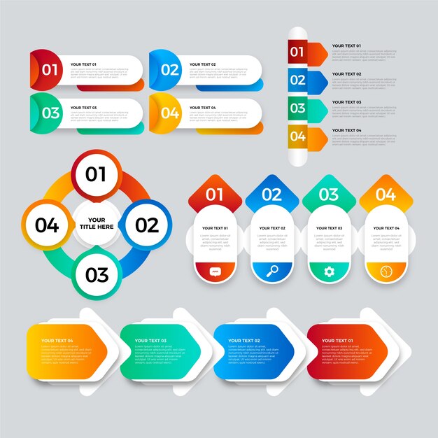 Elementos de infografía empresarial en gradiente