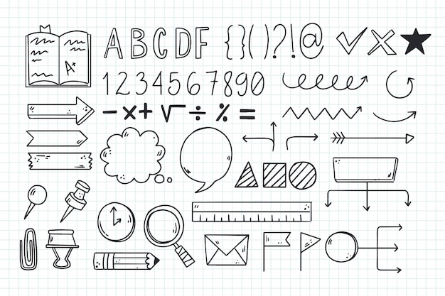 Elementos de infografía escolar dibujados a mano