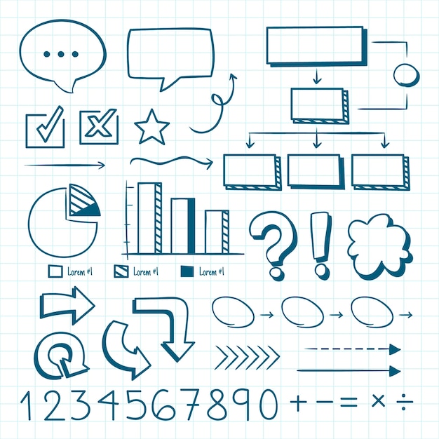 Elementos de infografía escolar dibujados a mano