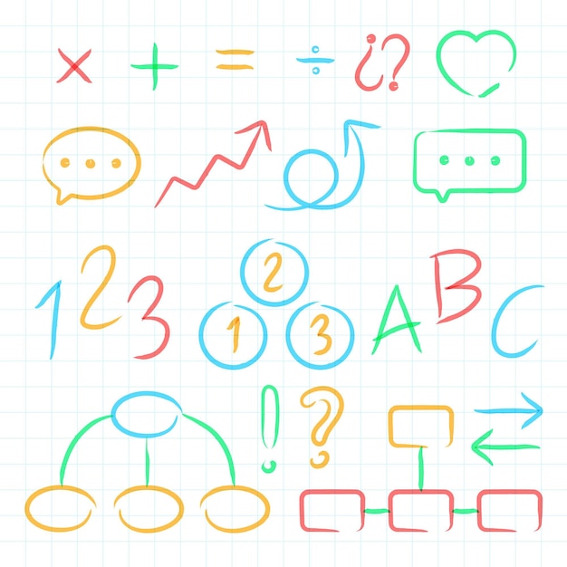 Elementos de infografía escolar con marcadores de colores.