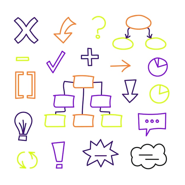 Elementos de infografía escolar en marcadores de colores.