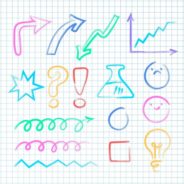 Elementos de infografía escolar con marcadores de colores.