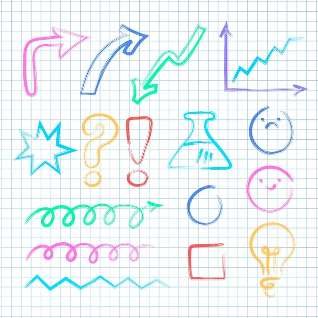 Elementos de infografía escolar con marcadores de colores.