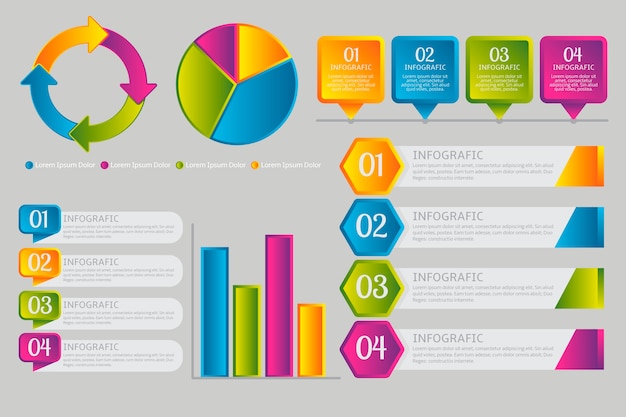 Elementos de infografía en estilo degradado