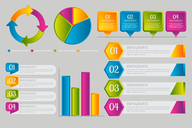 Elementos de infografía en estilo degradado