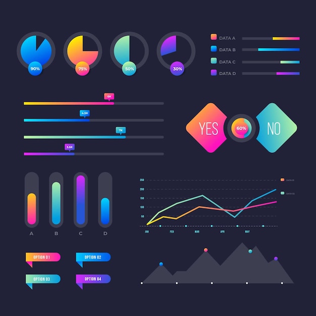 Elementos de la infografía en gradiente