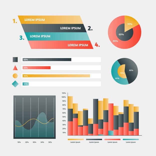 Elementos de infografía gradiente