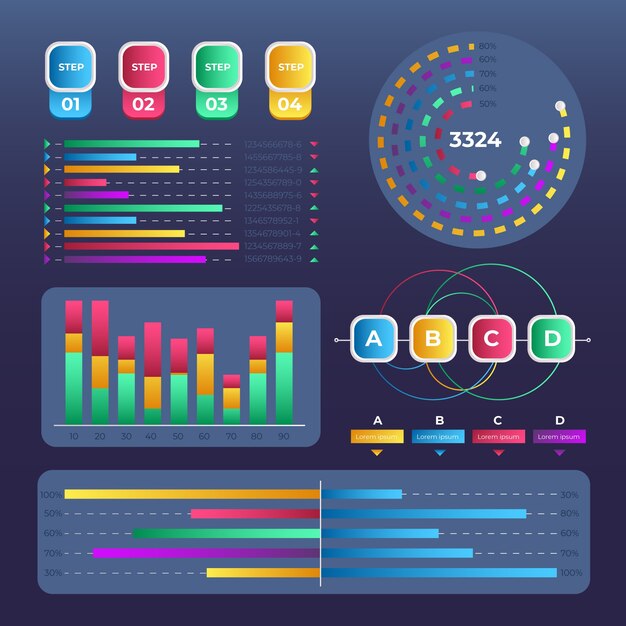 Elementos de la infografía en gradiente