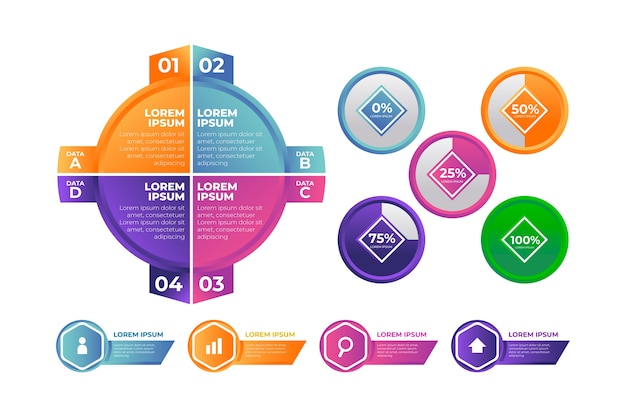 Elementos de la infografía en gradiente