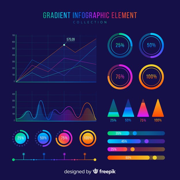 Elementos de la infografía en gradiente
