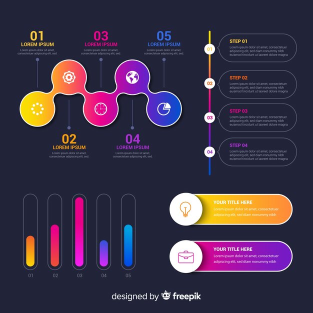Elementos de la infografía en gradiente