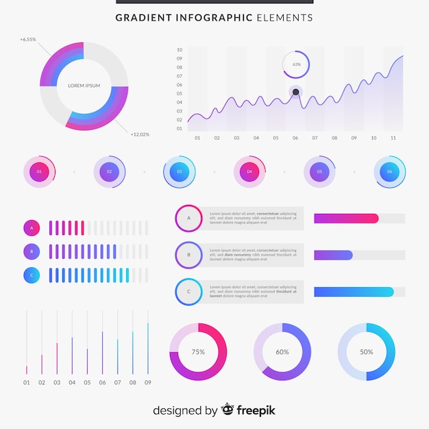 Elementos de la infografía en gradiente