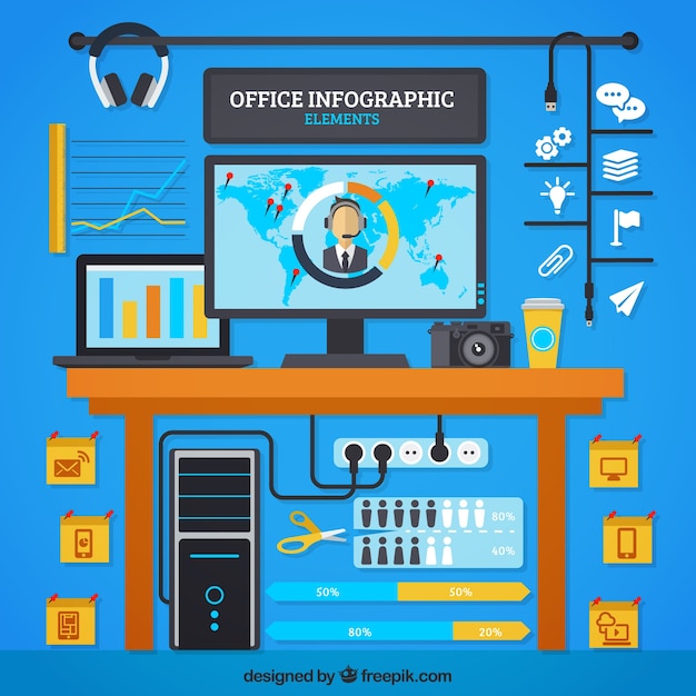 Elementos de infografía de oficina