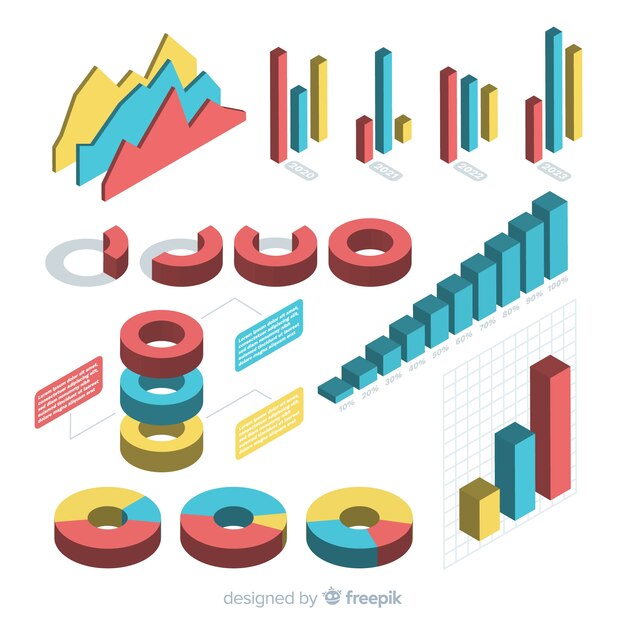 Elementos de infografía con perspectiva isométrica