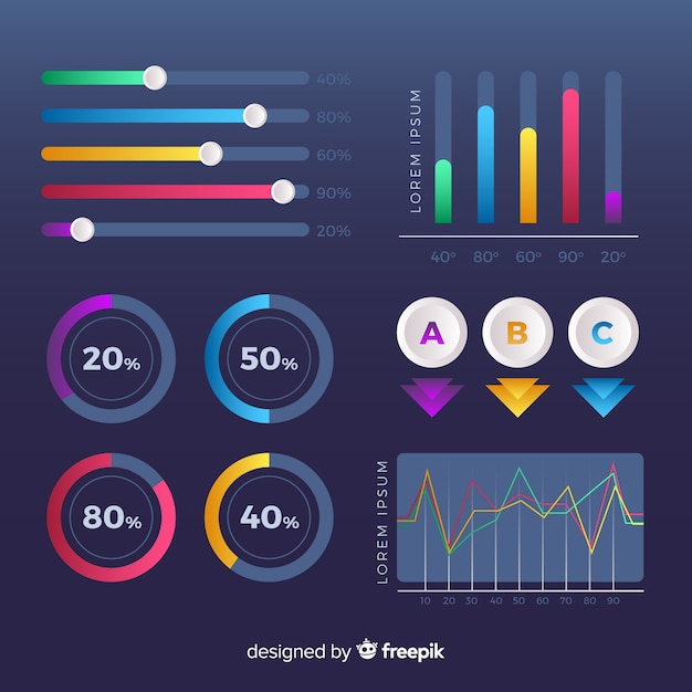 Elementos infografía planos con efecto degradado