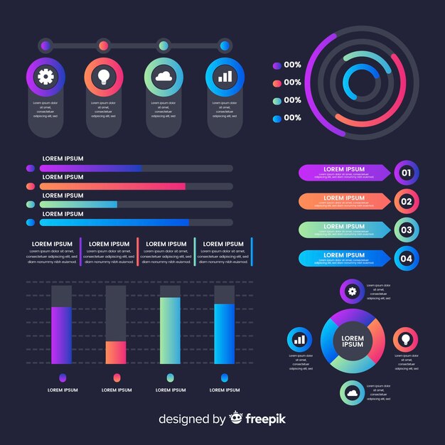Elementos infografía planos con efecto degradado