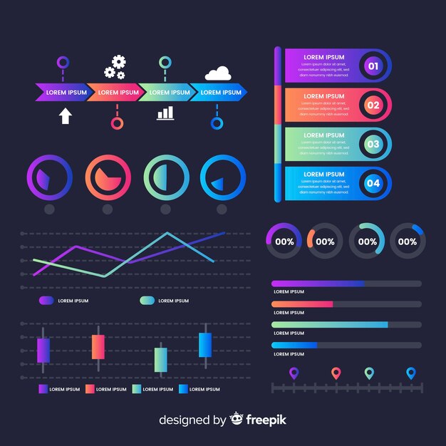 Elementos infografía planos con efecto degradado