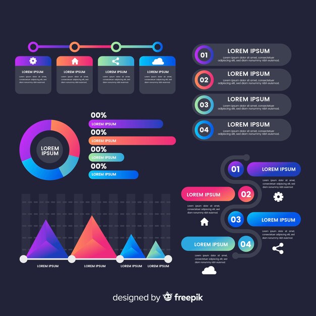 Elementos infografía planos con efecto degradado