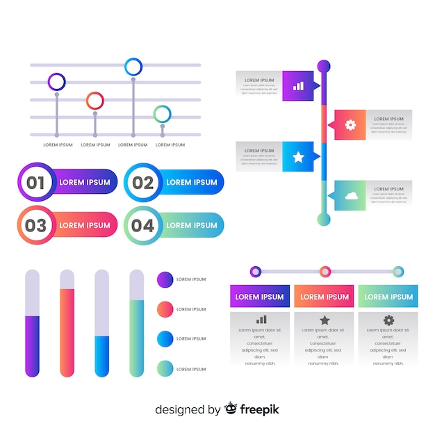 Elementos infografía planos con efecto degradado