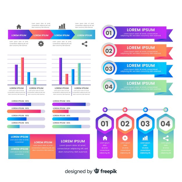 Elementos infografía planos con efecto degradado