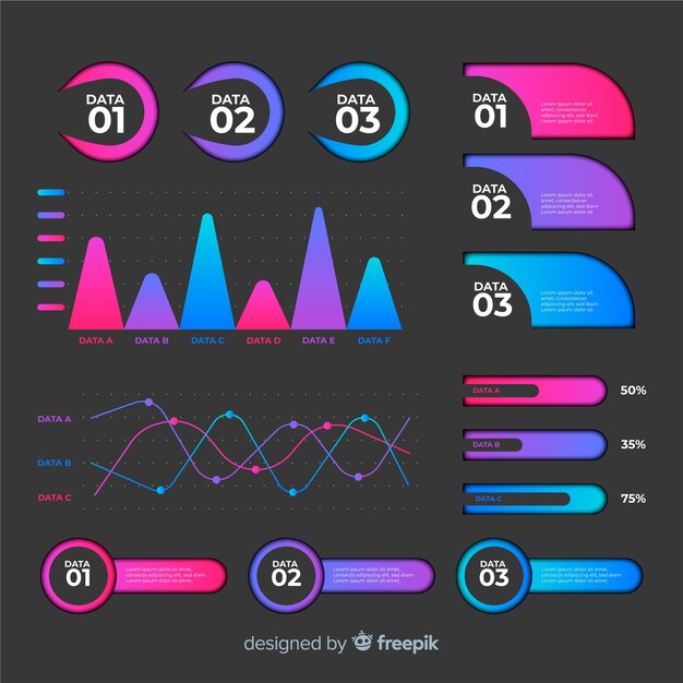 Elementos infografía planos con efecto degradado