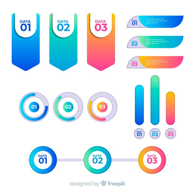 Elementos infografía planos con efecto degradado