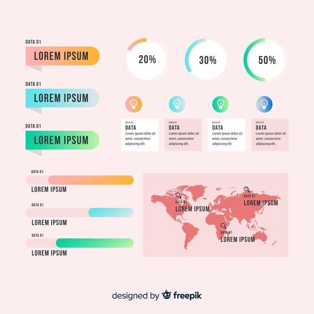 Elementos infografía planos con efecto degradado