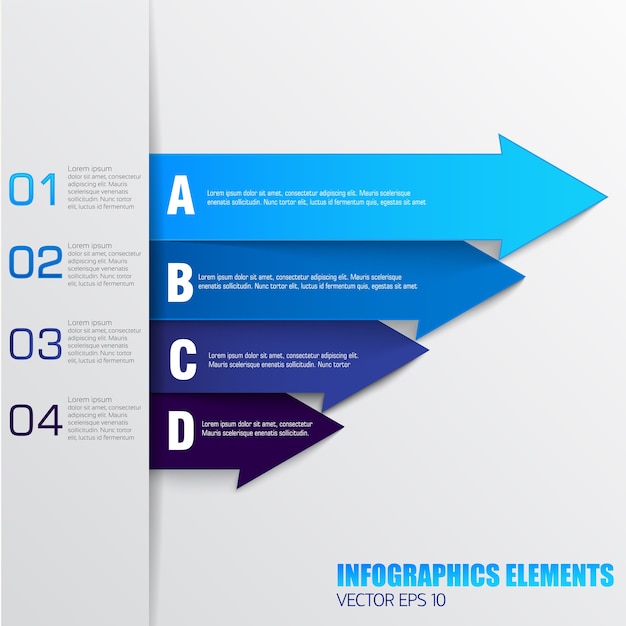 Vector gratuito elementos de infografías empresariales con campos de texto de flecha numerados en colores azules