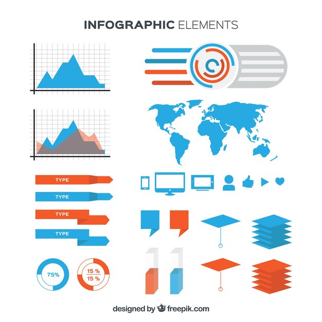 Elementos infográficos azules y naranjas