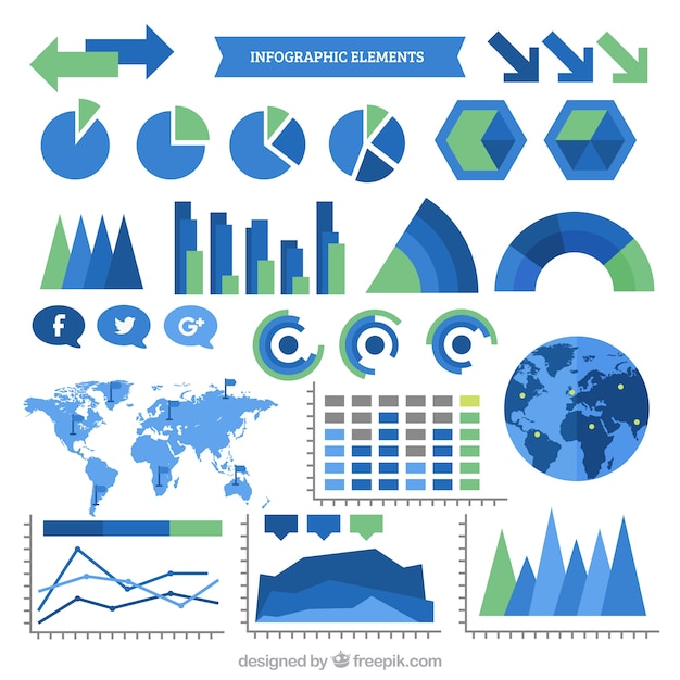 Elementos infográficos azules y verdes