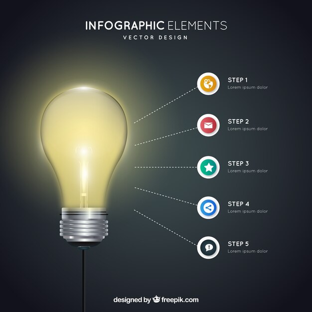 Elementos infográficos con una bombilla