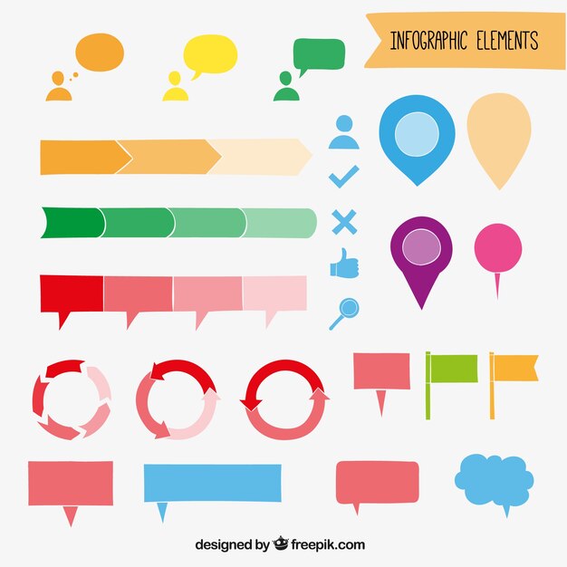 Elementos infográficos de colores en estilo dibujado a mano