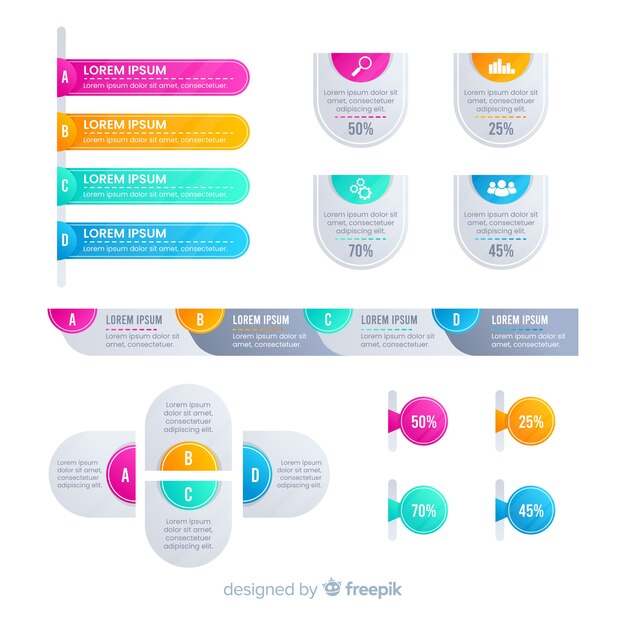 Elementos infográficos coloridos de estilo degradado