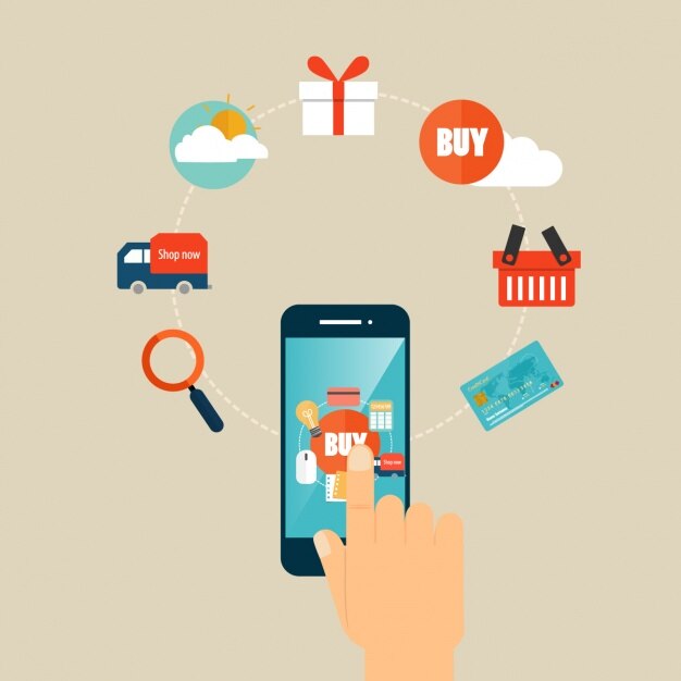 Elementos infográficos de compra con smartphone