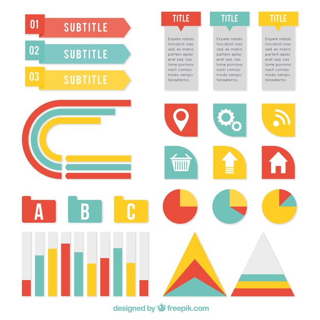 Elementos infográficos decorativos en tres colores