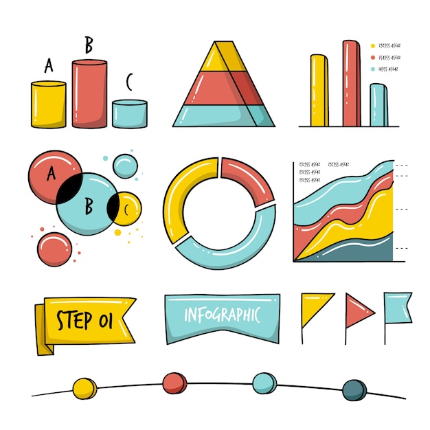 Elementos infográficos dibujados a mano