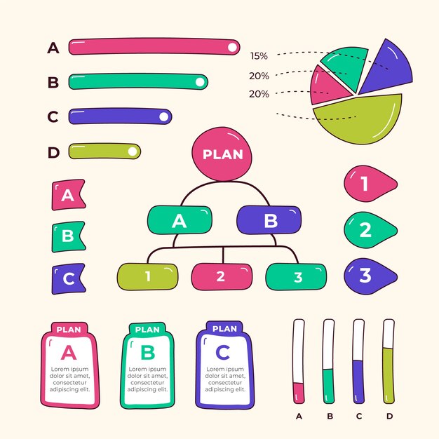 Elementos infográficos dibujados a mano
