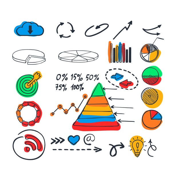 Elementos infográficos dibujados a mano