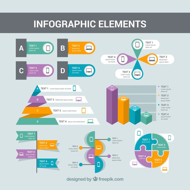 Elementos infográficos con diseño plano
