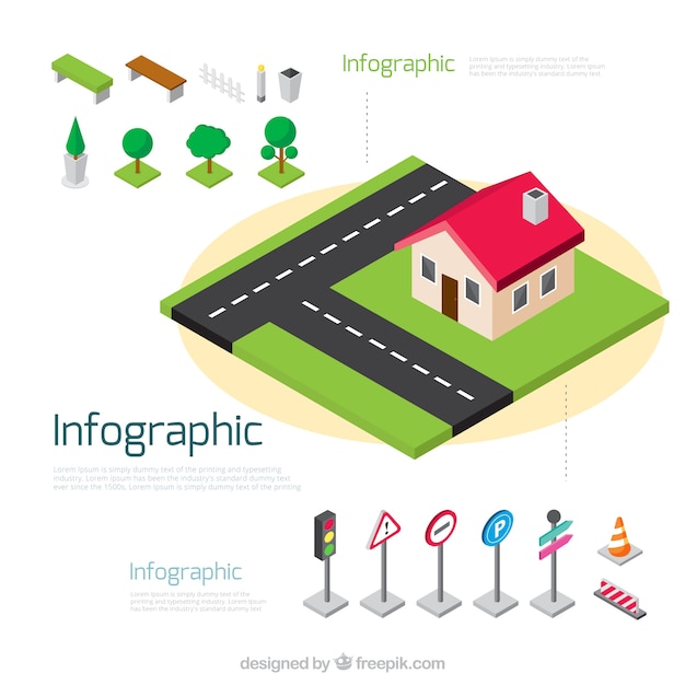 Vector gratuito elementos infográficos fantásticos en diseño isométrico