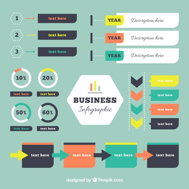 Elementos infográficos de negocios en diseño plano 