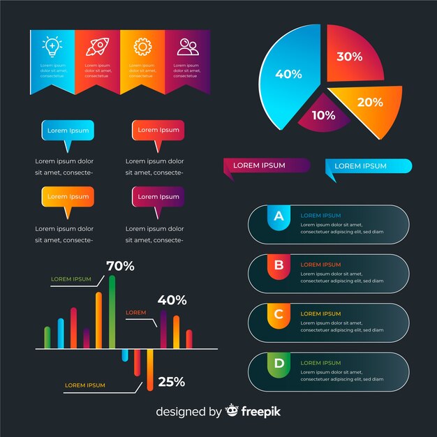 Elementos infográficos planos con colección de estadísticas