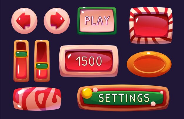 Elementos de la interfaz del juego con diseño de estilo caramelo