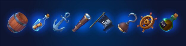 Elementos de interfaz de usuario de dibujos animados de iconos de juego pirata