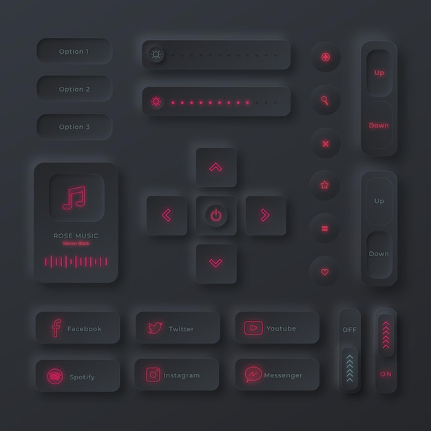 Vector gratuito elementos de interfaz de usuario de diseño neumorfico realista