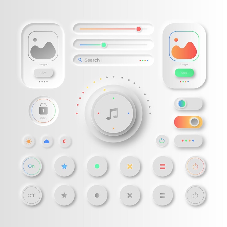 Vector gratuito elementos de interfaz de usuario de diseño neumórfico realistas