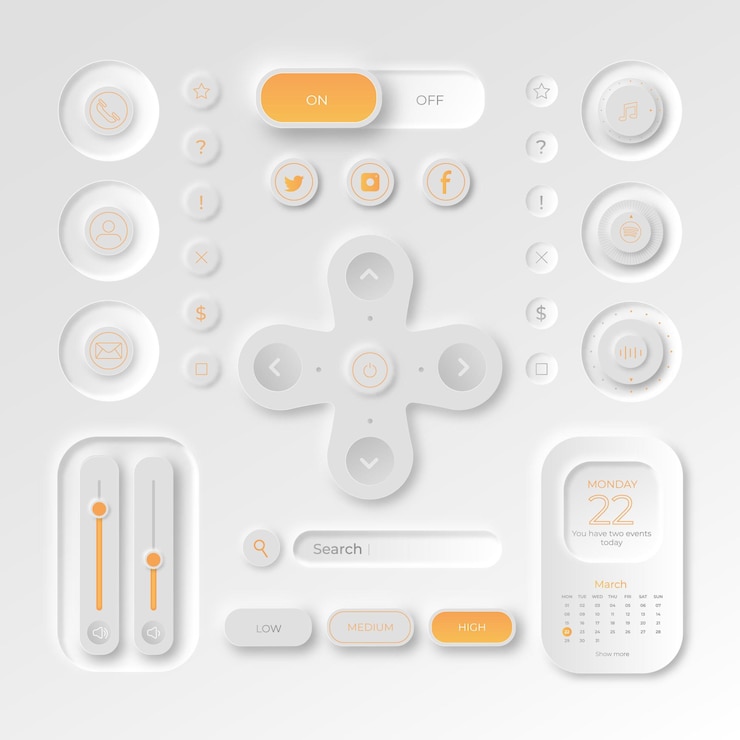 Vector gratuito elementos de interfaz de usuario de diseño neumórfico realistas