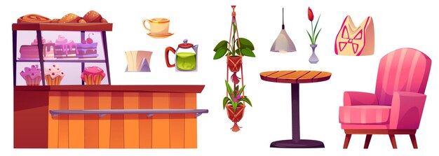 Elementos interiores de cafeterías y panaderías