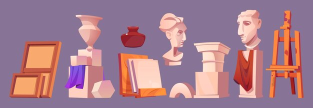 Elementos interiores del estudio de arte conjunto de dibujos animados